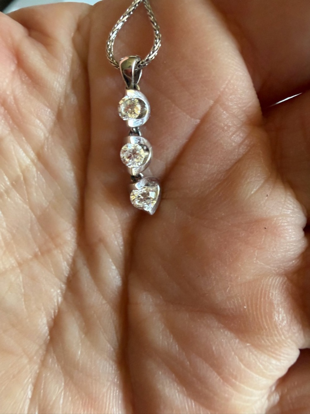 Canadian Diamond Pendant Three-Stone 14k White Gold - Picture 5 of 10
